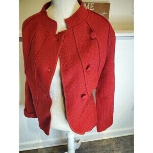 ORVIS Women's Jacket Size‎ M Red 100%  Boiled Wool Fitted Button Coat